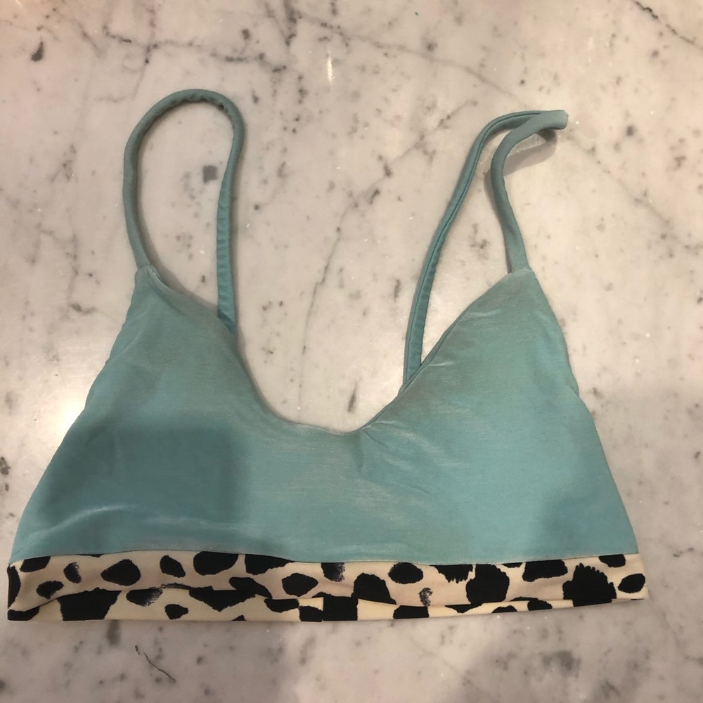 Turquoise and leopard print bikini